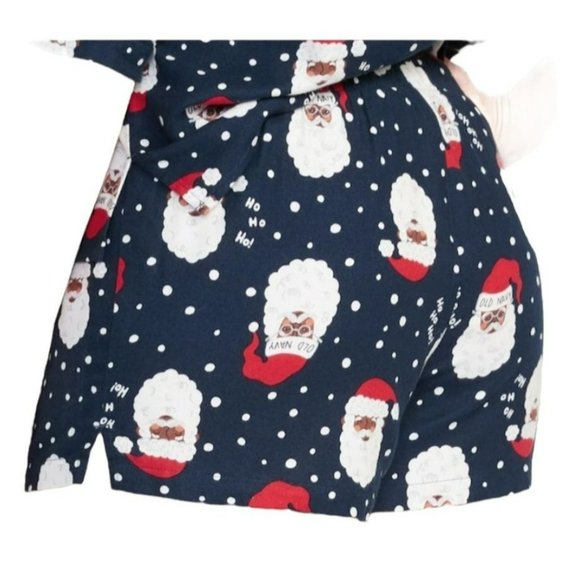 Santa Flannel Shorts Pajamas Sleep Lounge Tan Blue Woman's Size L JJ3379 - Picture 3 of 5
